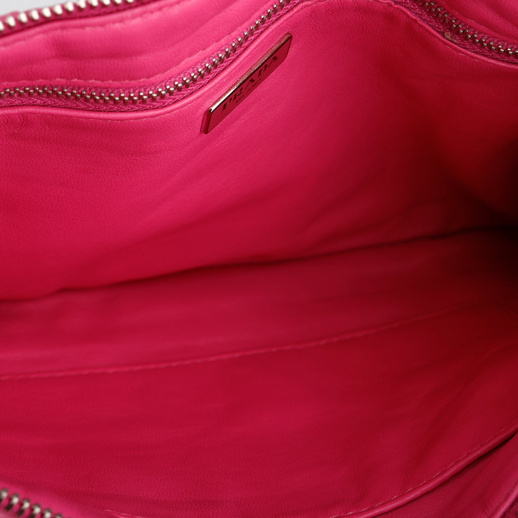 Gaufre Rouched Zip Clutch, Fuchsia