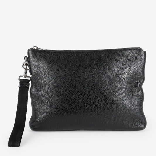 Medium Zip Wristlet, Black Calfskin