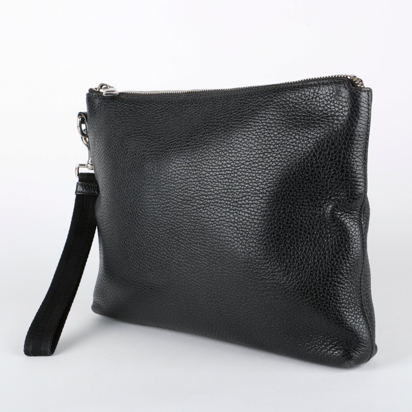 Medium Zip Wristlet, Black Calfskin