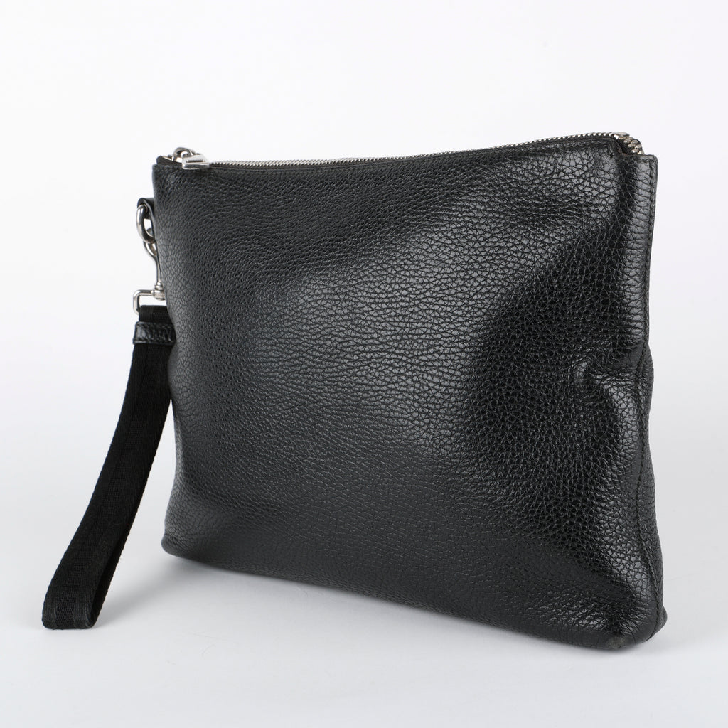 Medium Zip Wristlet, Black Calfskin