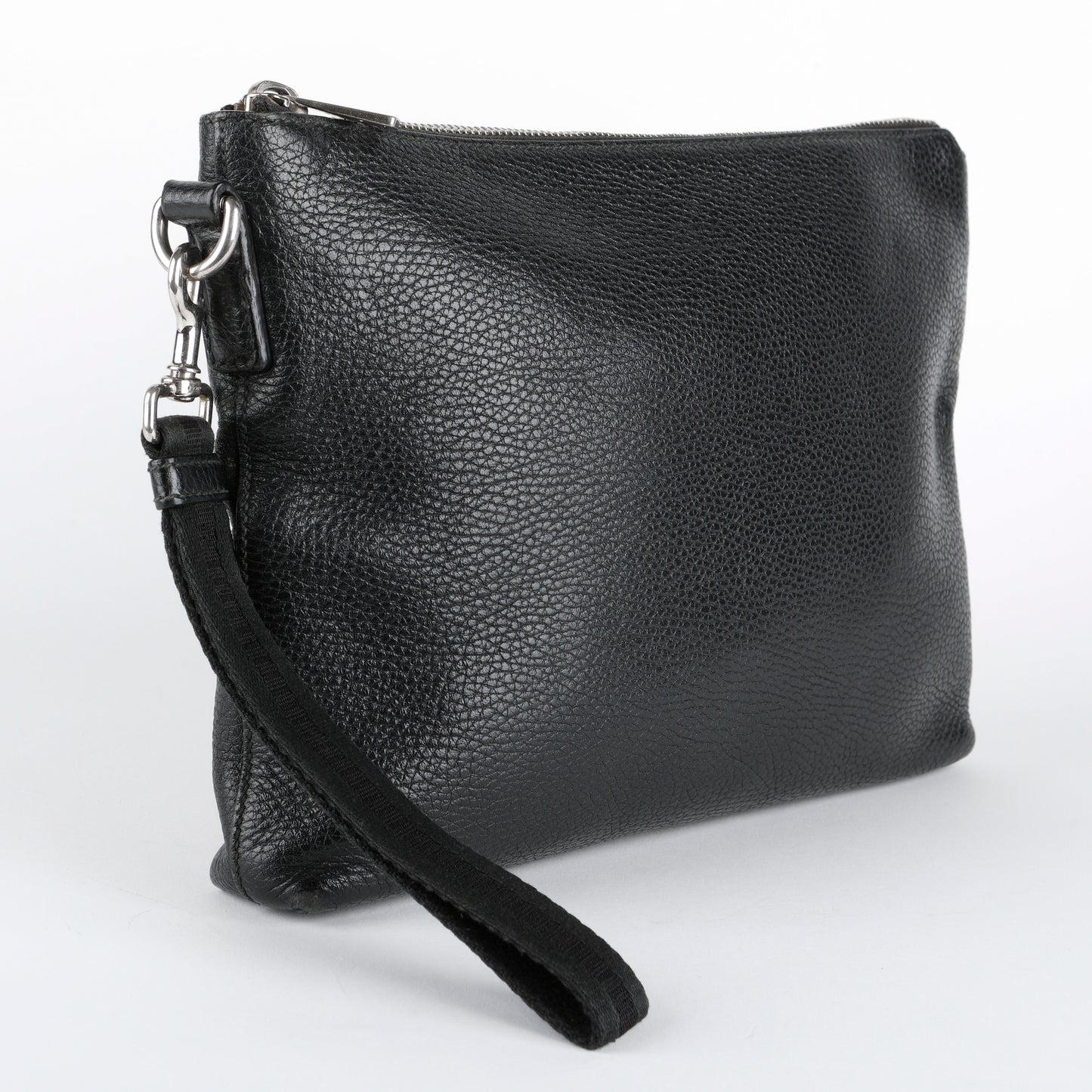Medium Zip Wristlet, Black Calfskin