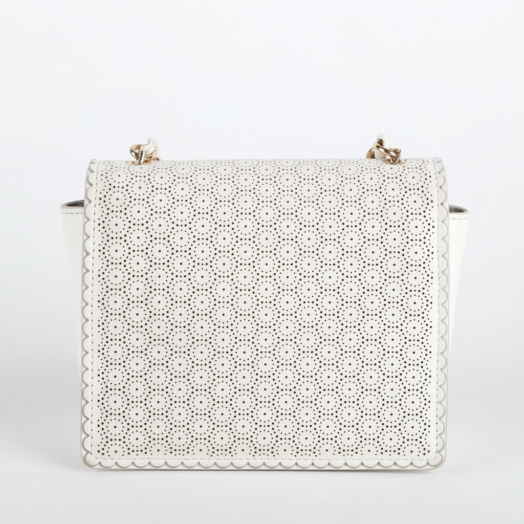 Mini Perforated Ginny Bow Crossbody, Cream