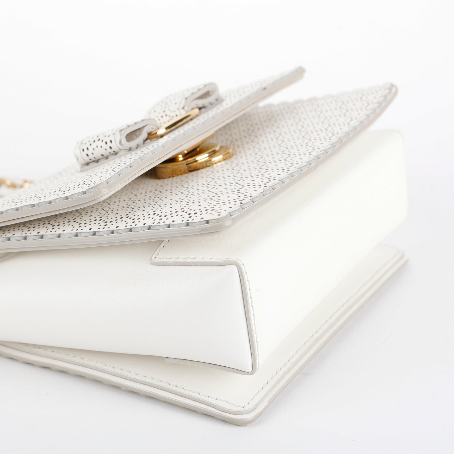 Mini Perforated Ginny Bow Crossbody, Cream