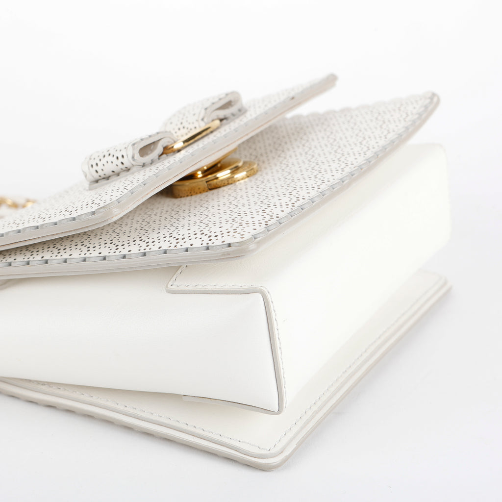 Mini Perforated Ginny Bow Crossbody, Cream