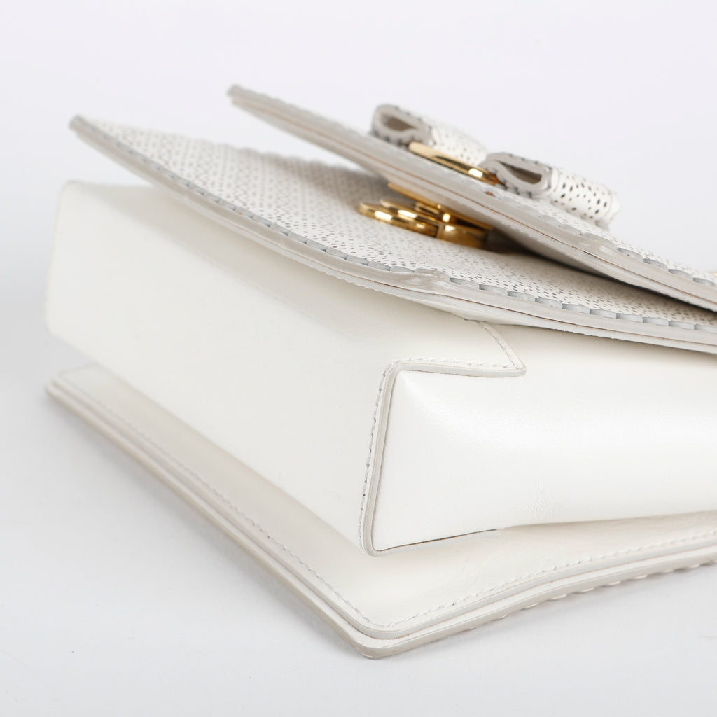 Mini Perforated Ginny Bow Crossbody, Cream