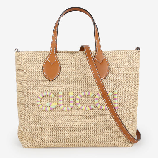 Raffia Woven Tote, Brown/Multicolor