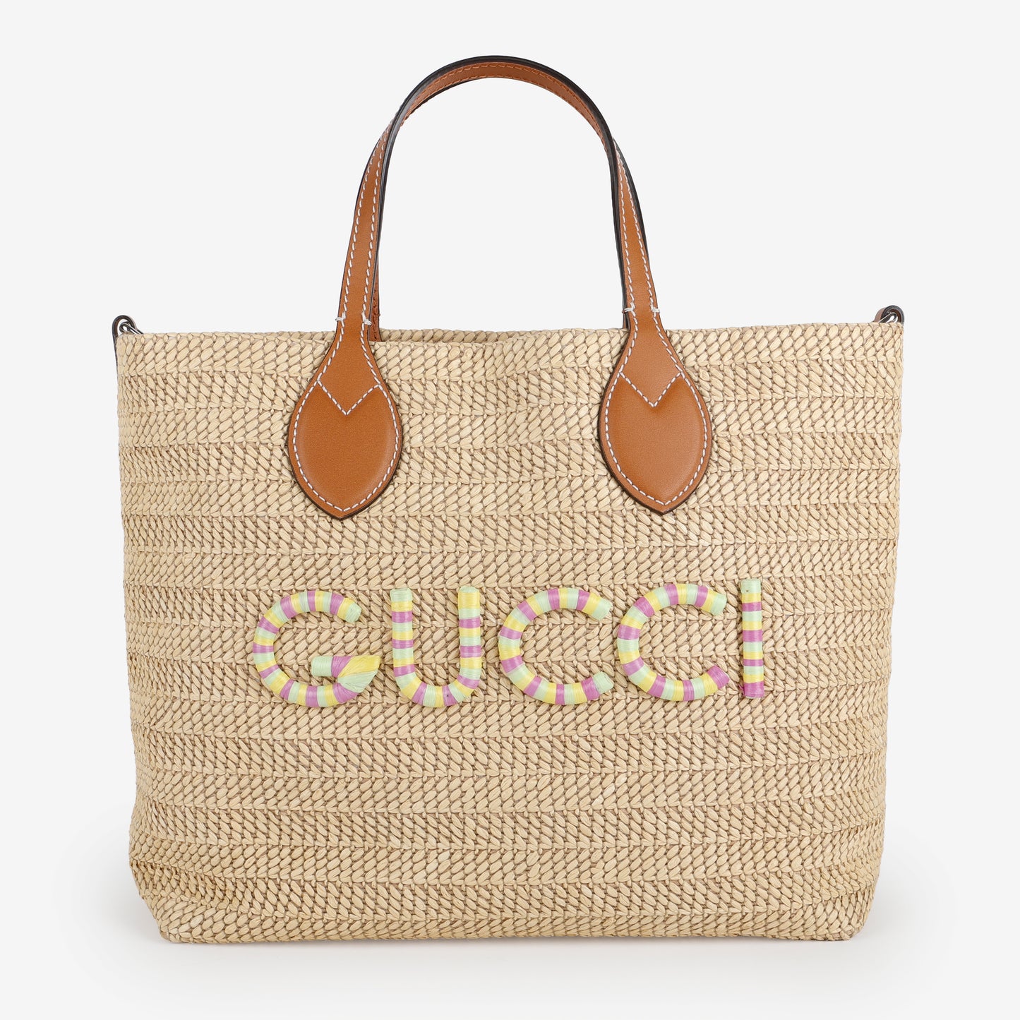Raffia Woven Tote, Brown/Multicolor