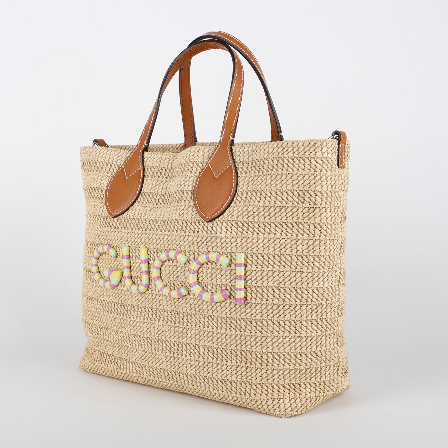 Raffia Woven Tote, Brown/Multicolor