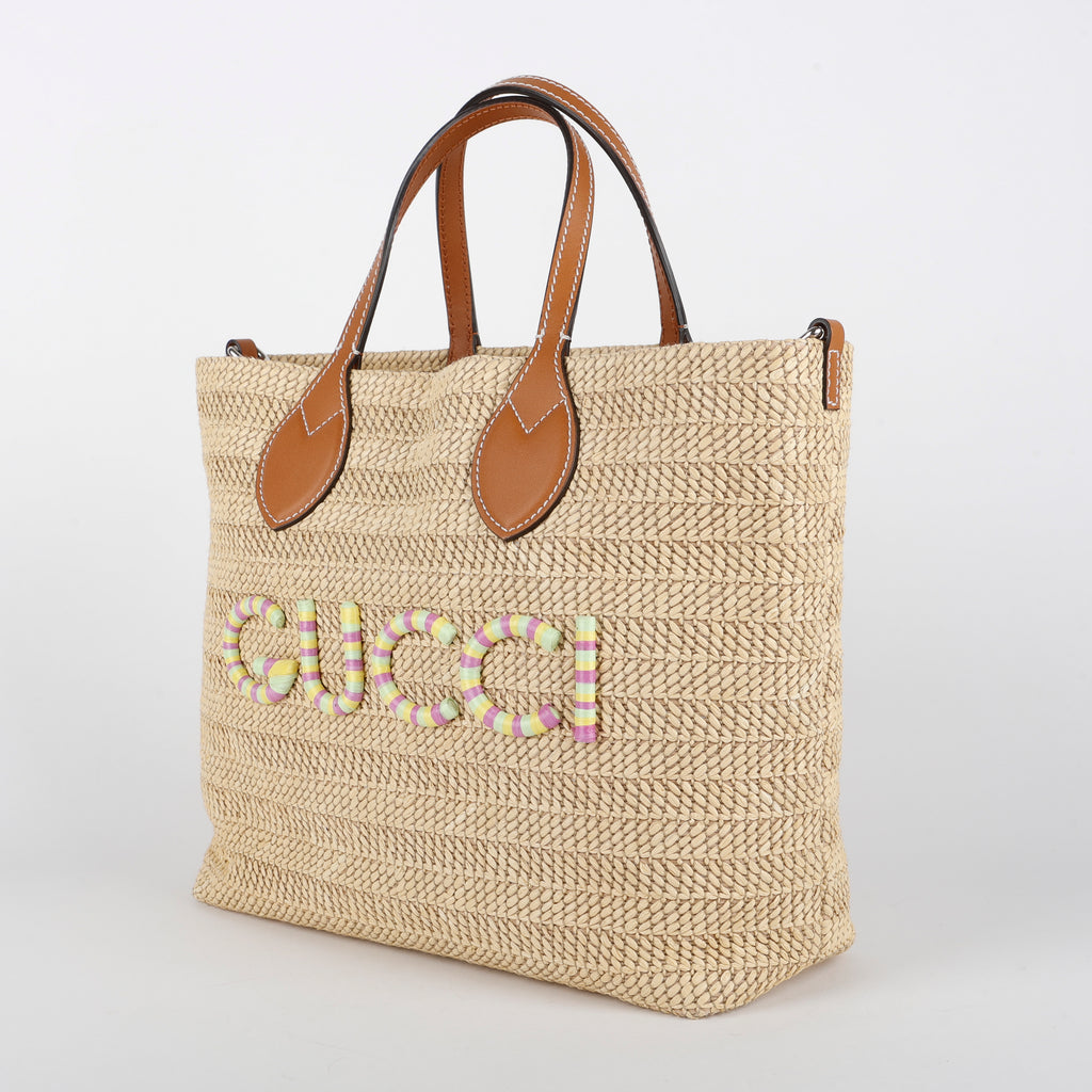 Raffia Woven Tote, Brown/Multicolor