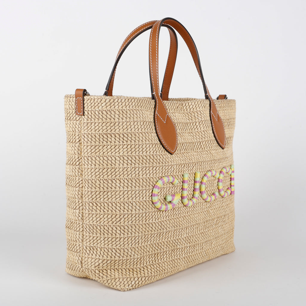 Raffia Woven Tote, Brown/Multicolor