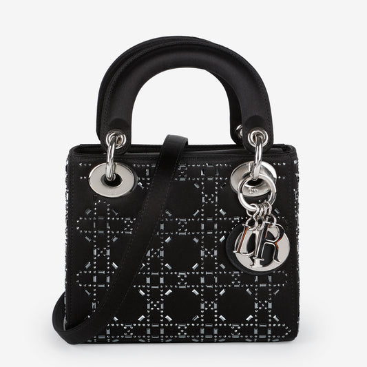 Mini Lady Dior, Black Satin Crystals