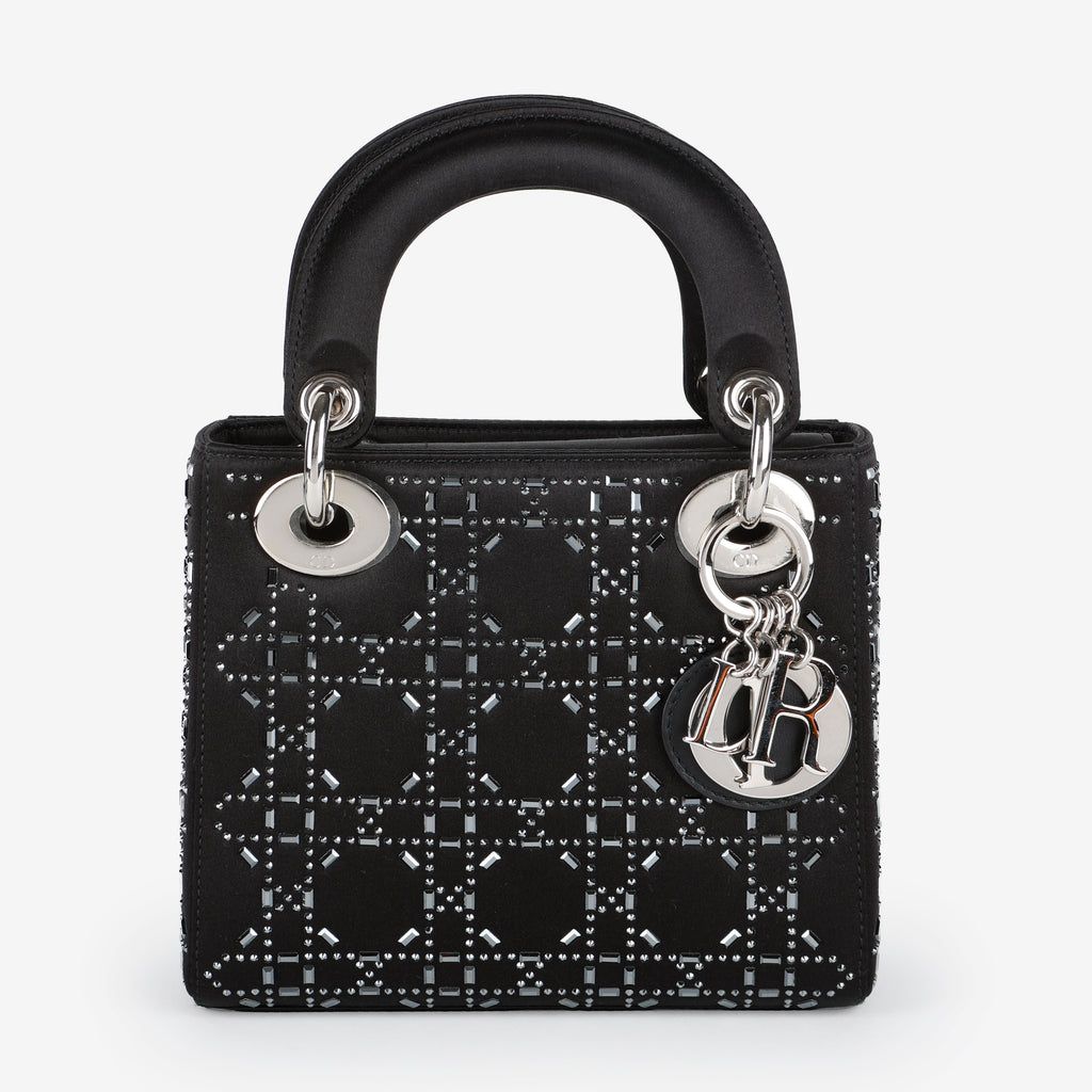 Mini Lady Dior, Black Satin Crystals