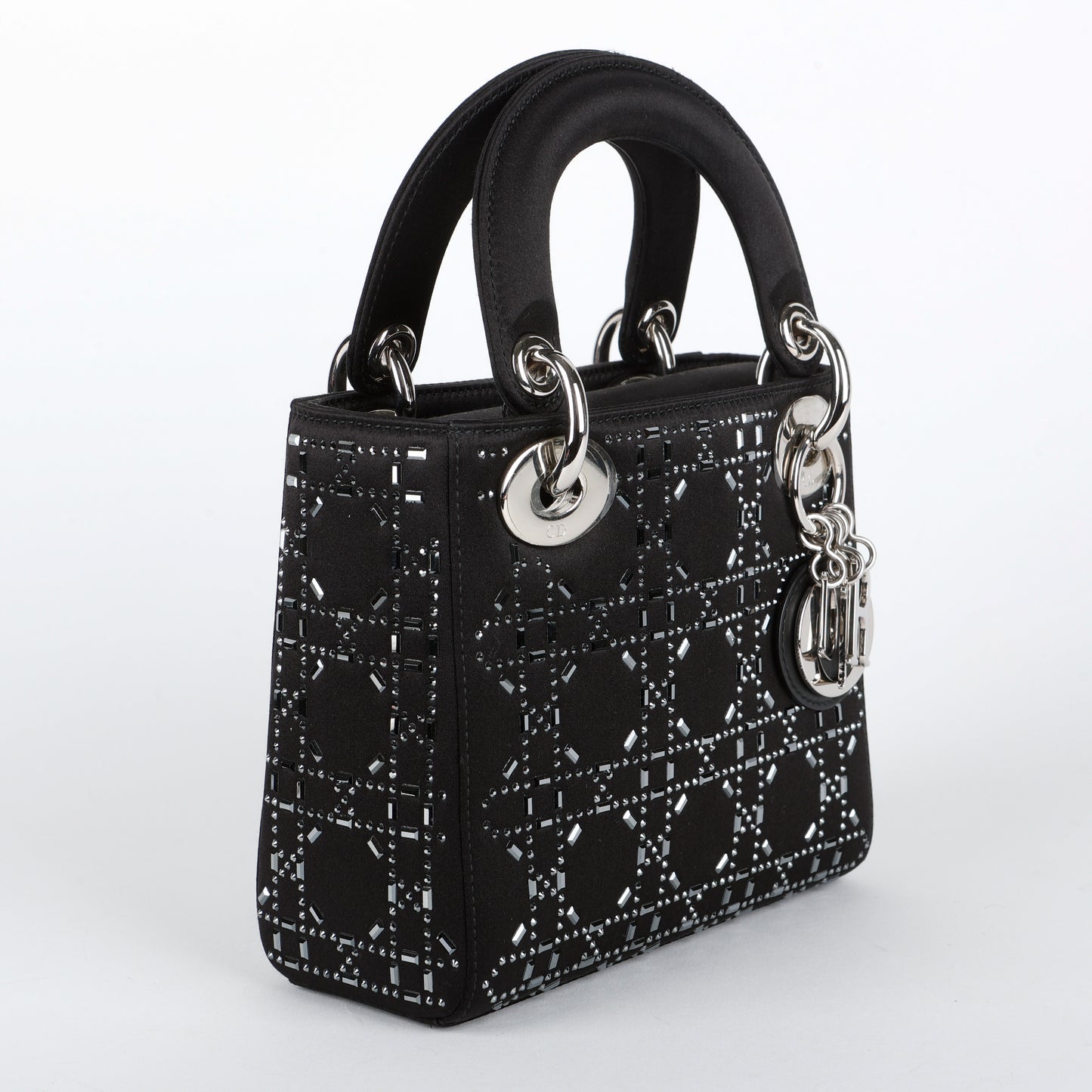 Mini Lady Dior, Black Satin Crystals