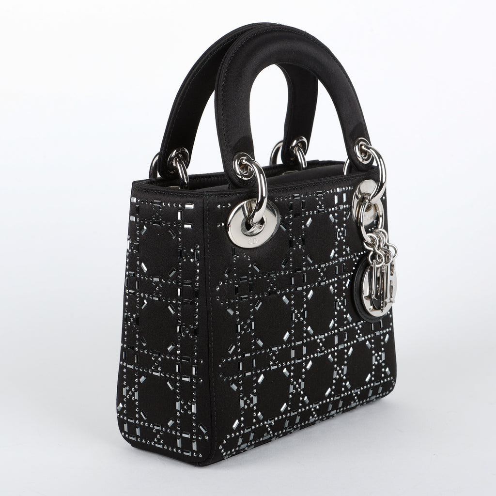 Mini Lady Dior, Black Satin Crystals