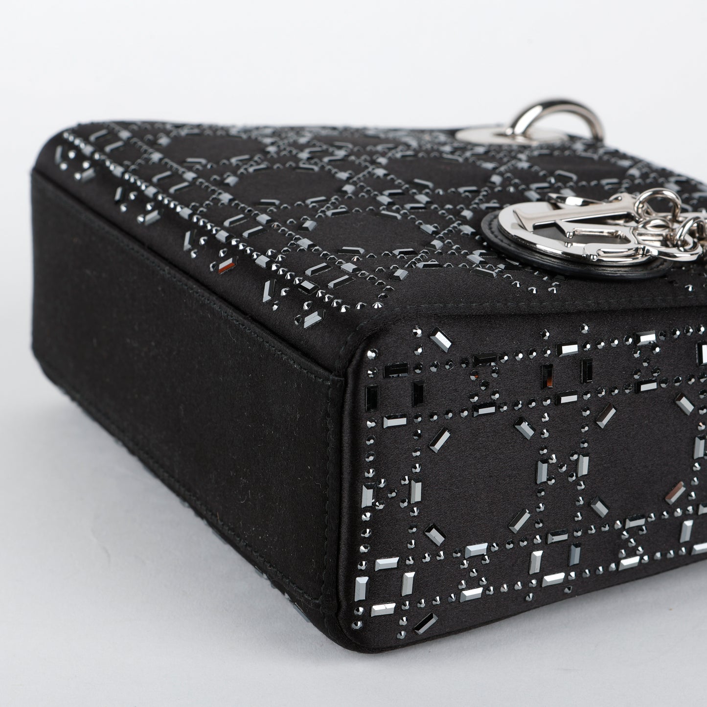 Mini Lady Dior, Black Satin Crystals