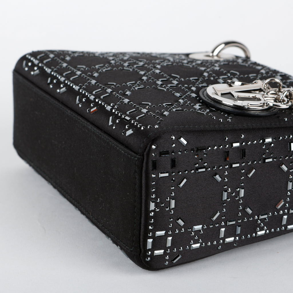 Mini Lady Dior, Black Satin Crystals