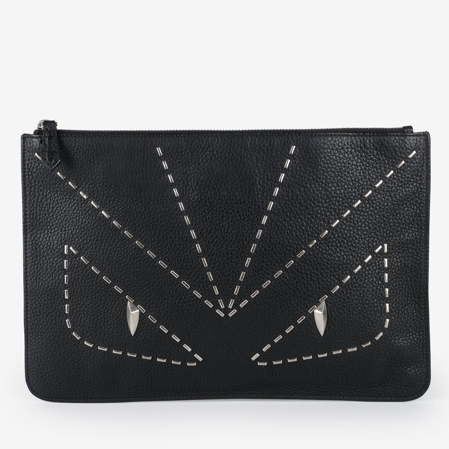Elite Monster Eyes Pouch, Black/Silver Grained Calfskin