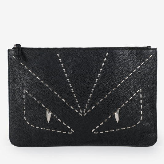 Elite Monster Eyes Pouch, Black/Silver Grained Calfskin