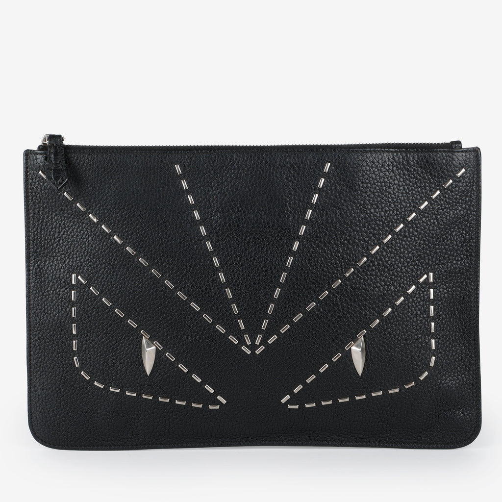Elite Monster Eyes Pouch, Black/Silver Grained Calfskin