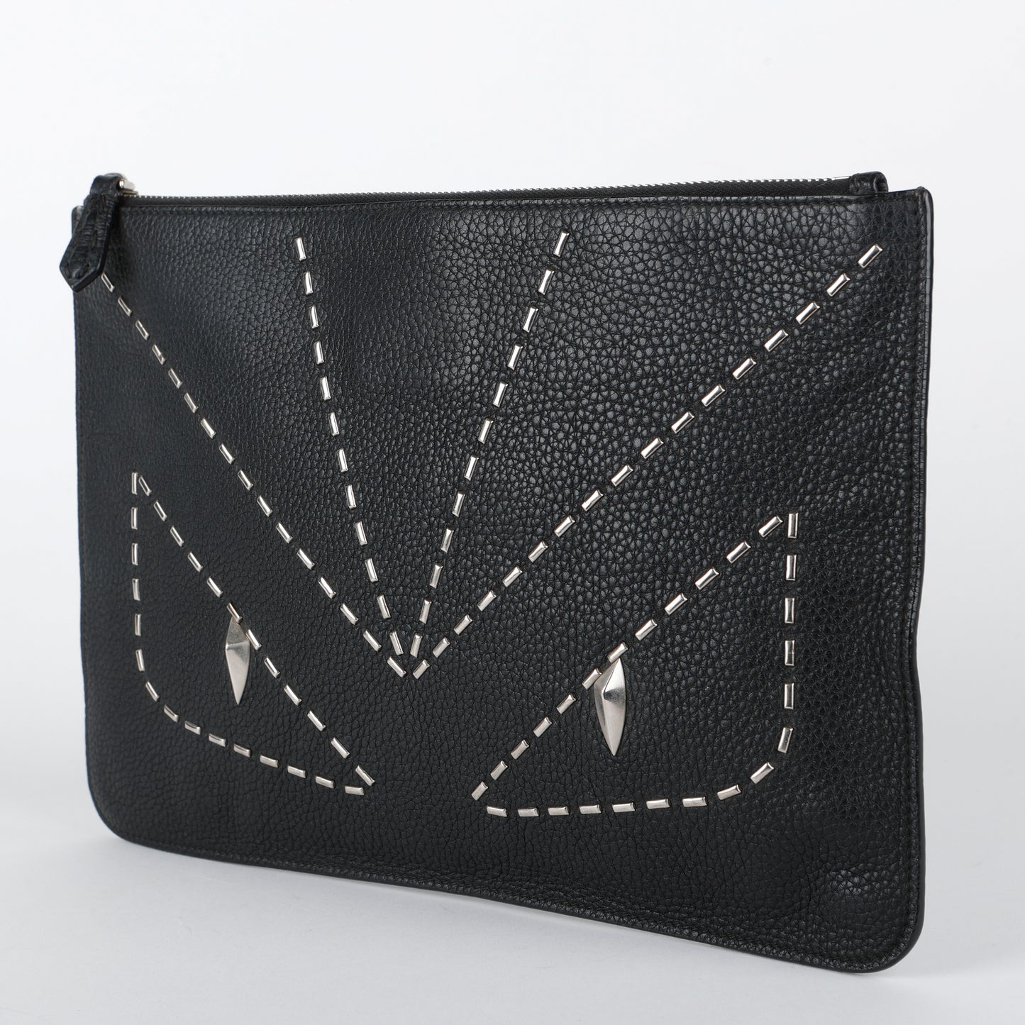Elite Monster Eyes Pouch, Black/Silver Grained Calfskin