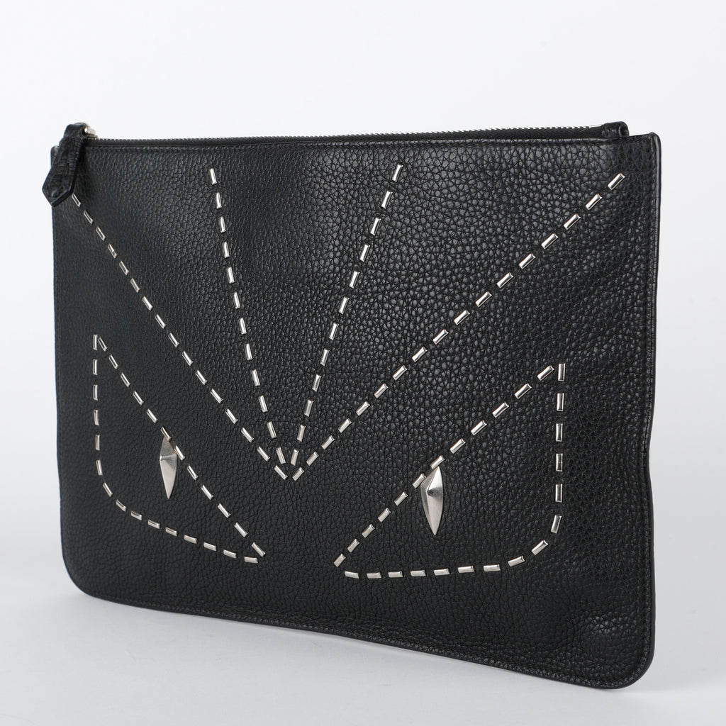 Elite Monster Eyes Pouch, Black/Silver Grained Calfskin
