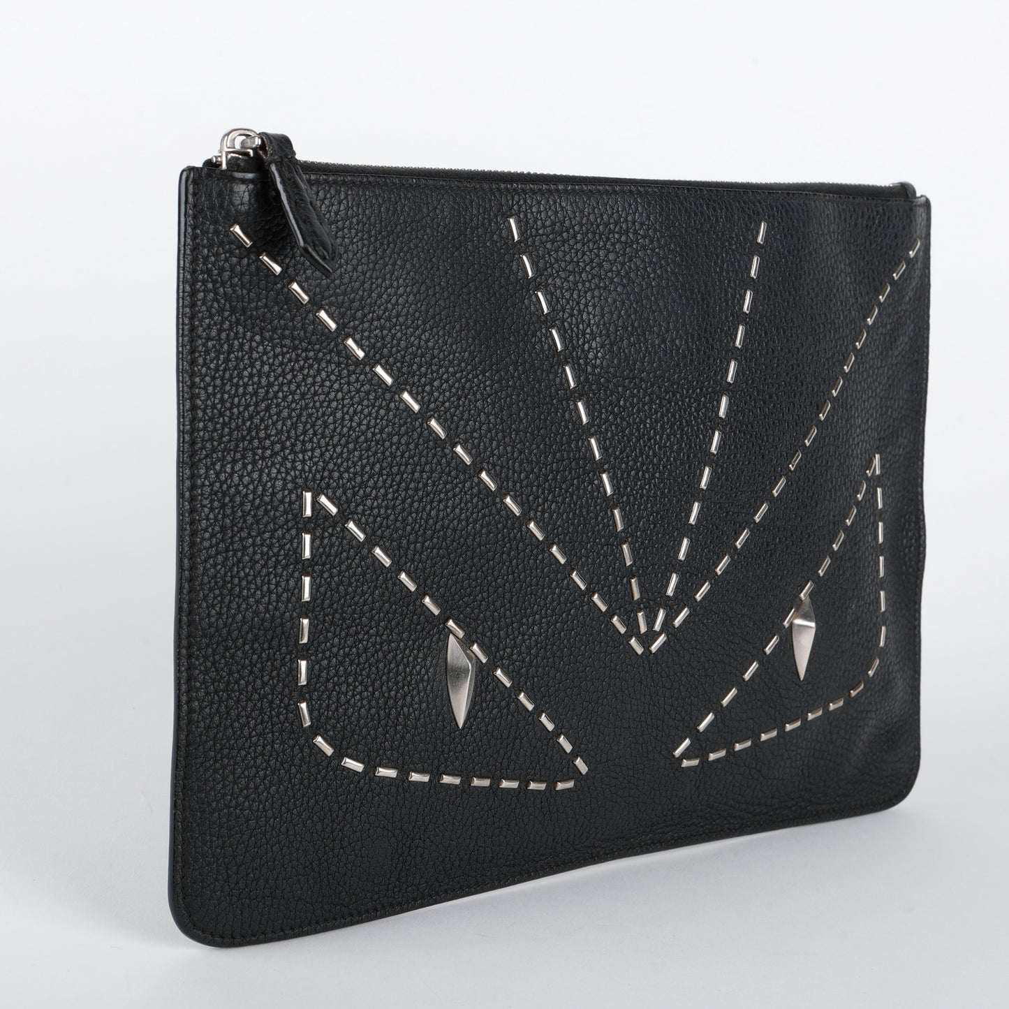 Elite Monster Eyes Pouch, Black/Silver Grained Calfskin