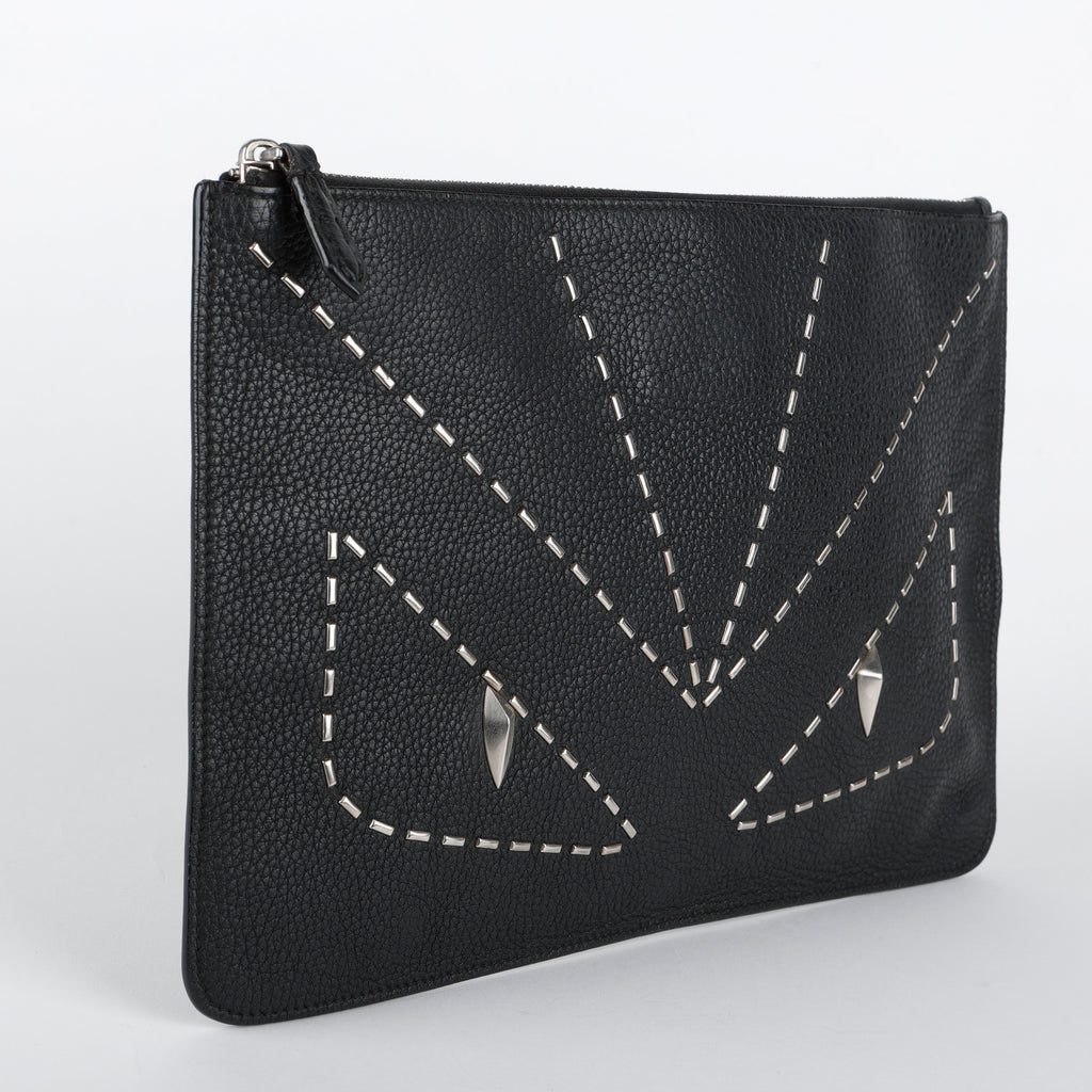 Elite Monster Eyes Pouch, Black/Silver Grained Calfskin