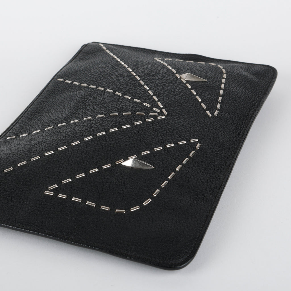 Elite Monster Eyes Pouch, Black/Silver Grained Calfskin