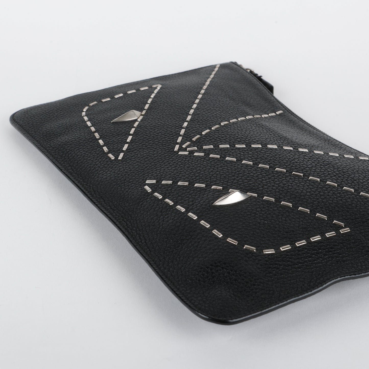 Elite Monster Eyes Pouch, Black/Silver Grained Calfskin
