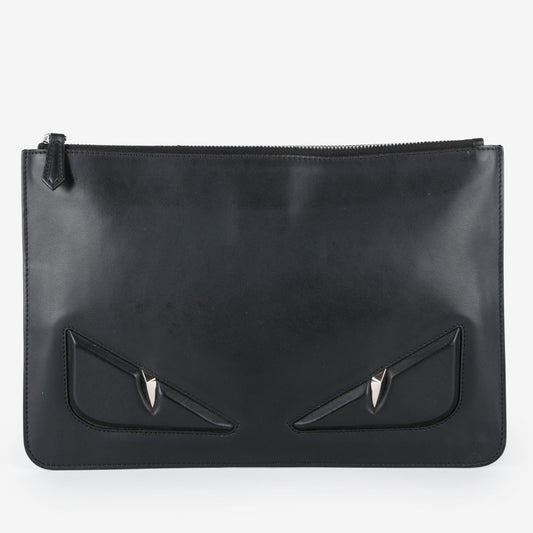 Elite Monster Eyes Pouch, Black/Silver Smooth Calfskin
