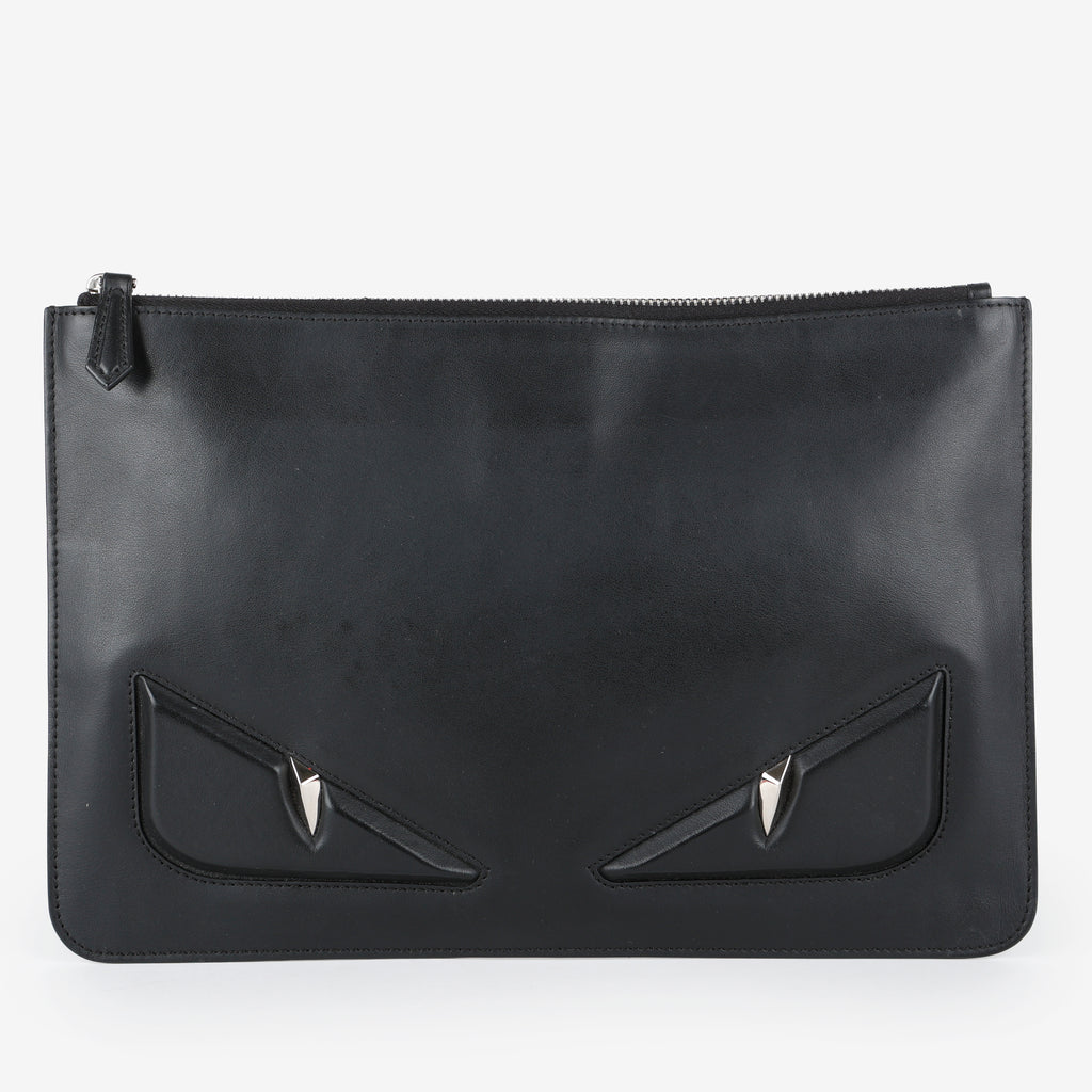 Elite Monster Eyes Pouch, Black/Silver Smooth Calfskin