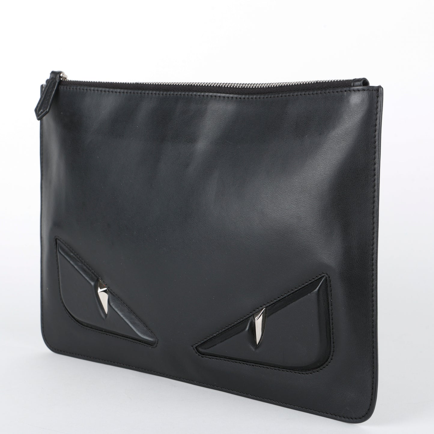 Elite Monster Eyes Pouch, Black/Silver Smooth Calfskin