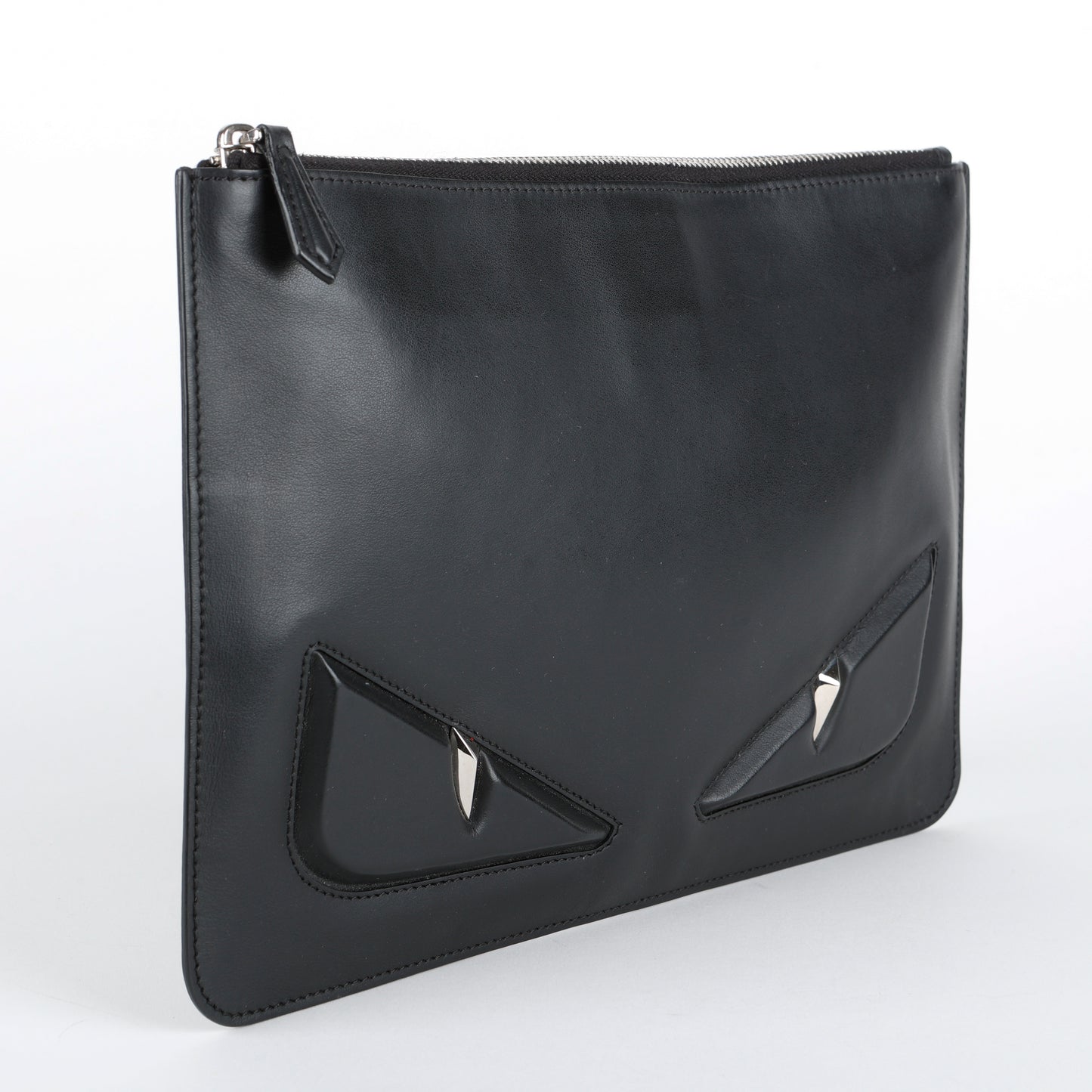 Elite Monster Eyes Pouch, Black/Silver Smooth Calfskin