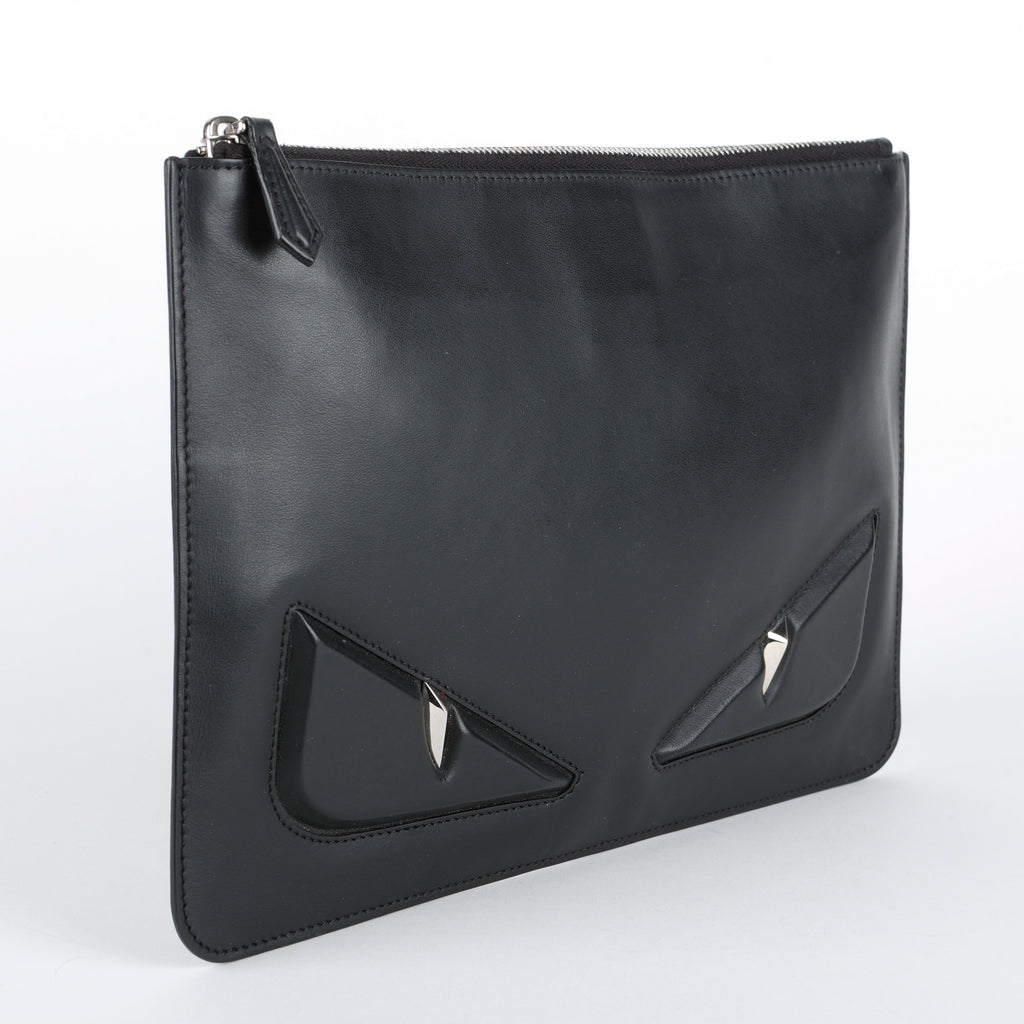 Elite Monster Eyes Pouch, Black/Silver Smooth Calfskin