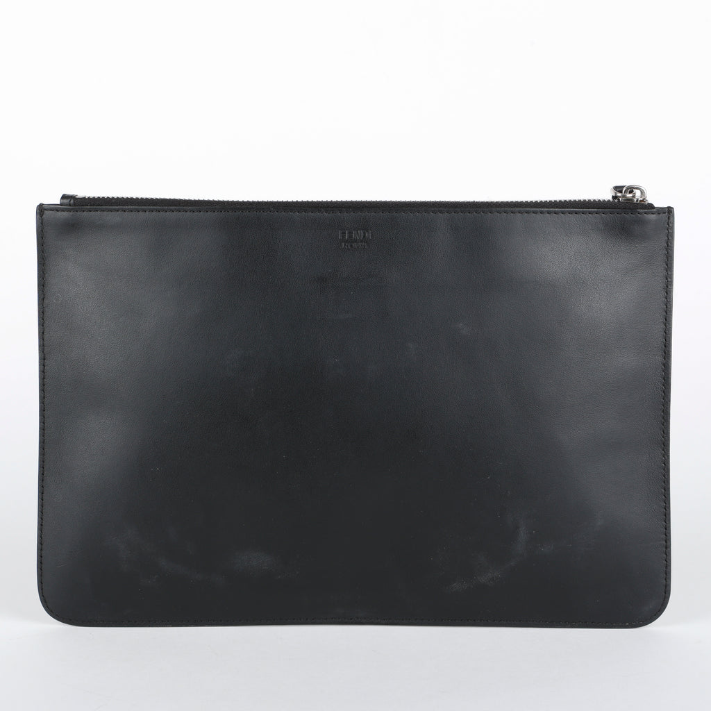 Elite Monster Eyes Pouch, Black/Silver Smooth Calfskin