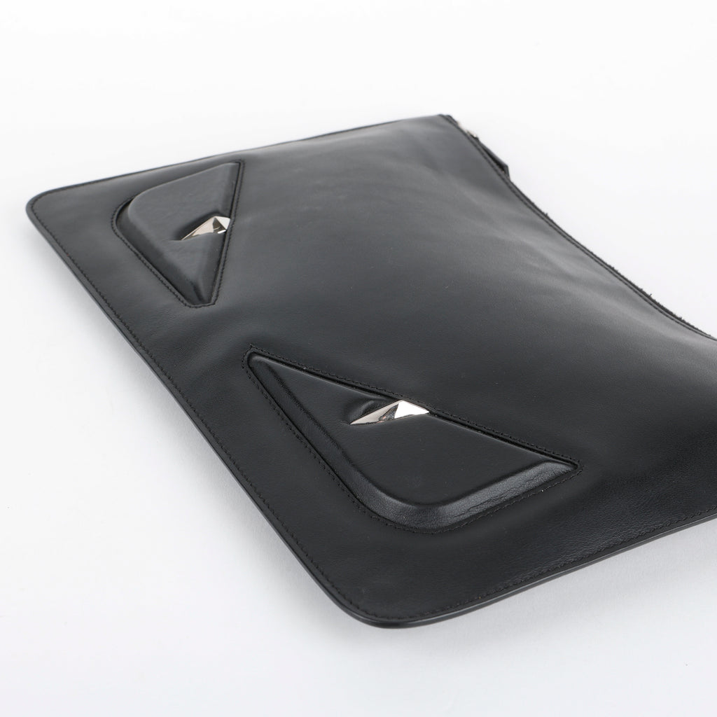 Elite Monster Eyes Pouch, Black/Silver Smooth Calfskin