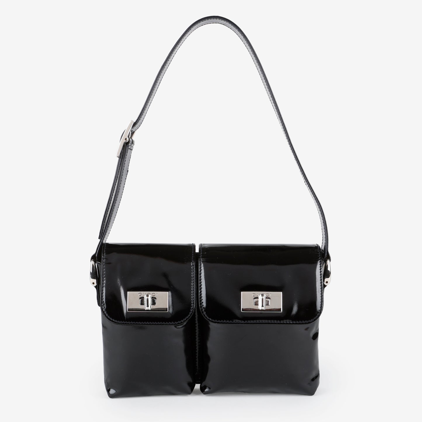 Tom Ford "BY FAR Billy" Shoulder Bag, Black Patent Calfskin