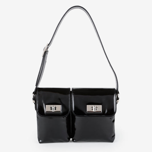 Tom Ford "BY FAR Billy" Shoulder Bag, Black Patent Calfskin