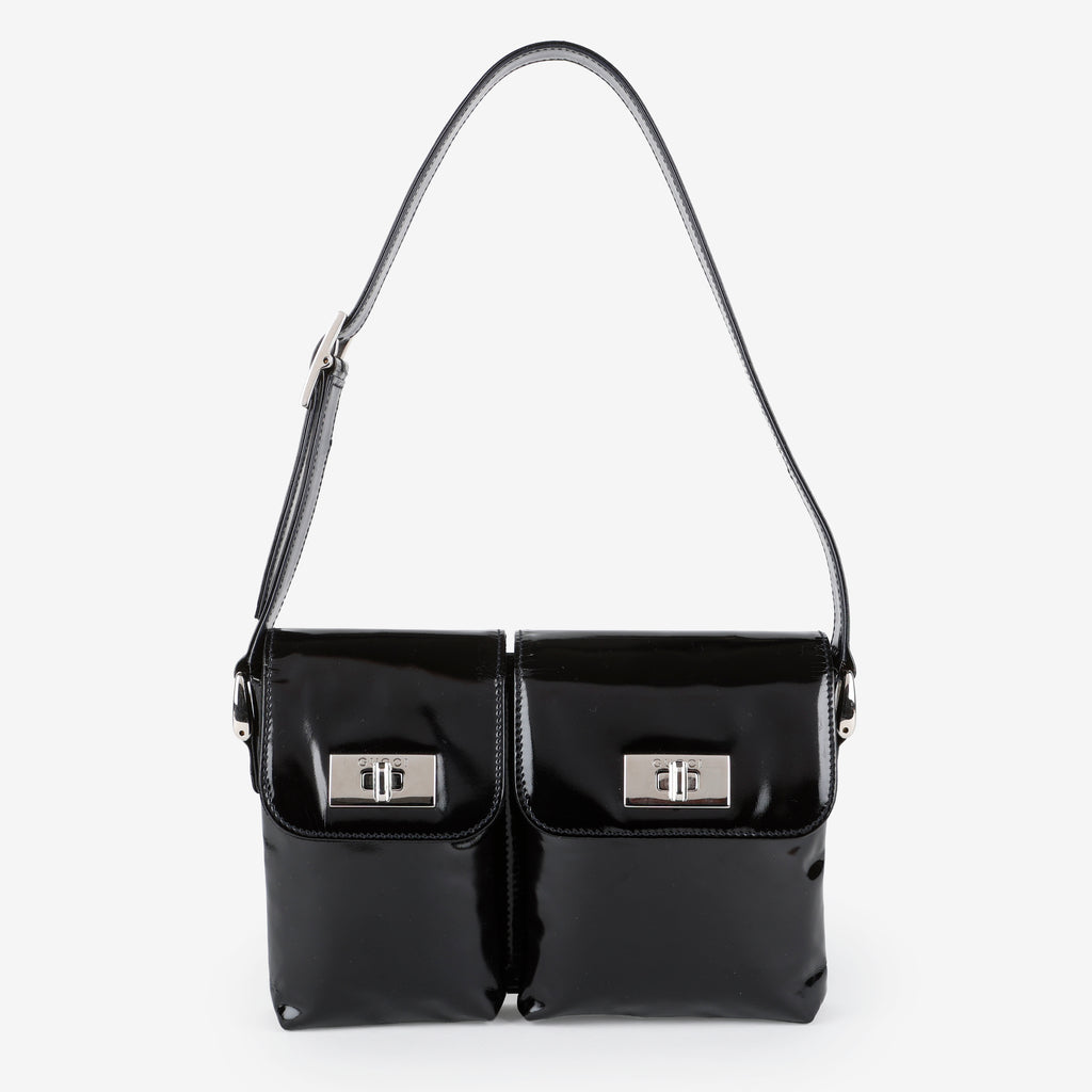 Tom Ford "BY FAR Billy" Shoulder Bag, Black Patent Calfskin
