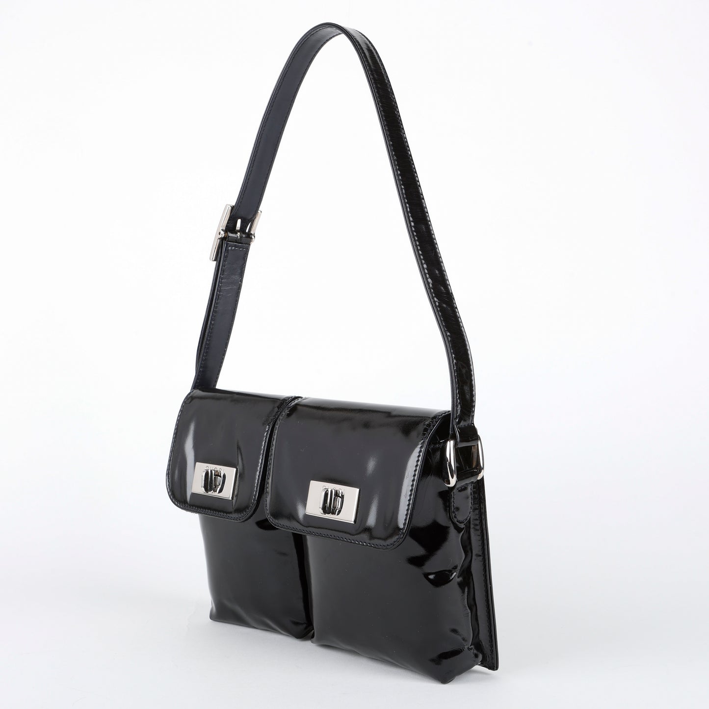 Tom Ford "BY FAR Billy" Shoulder Bag, Black Patent Calfskin