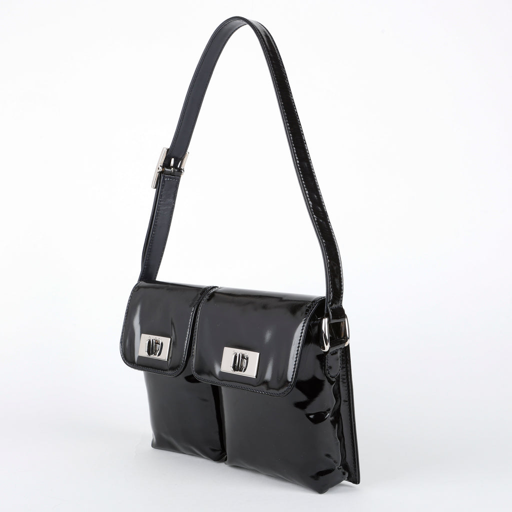 Tom Ford "BY FAR Billy" Shoulder Bag, Black Patent Calfskin