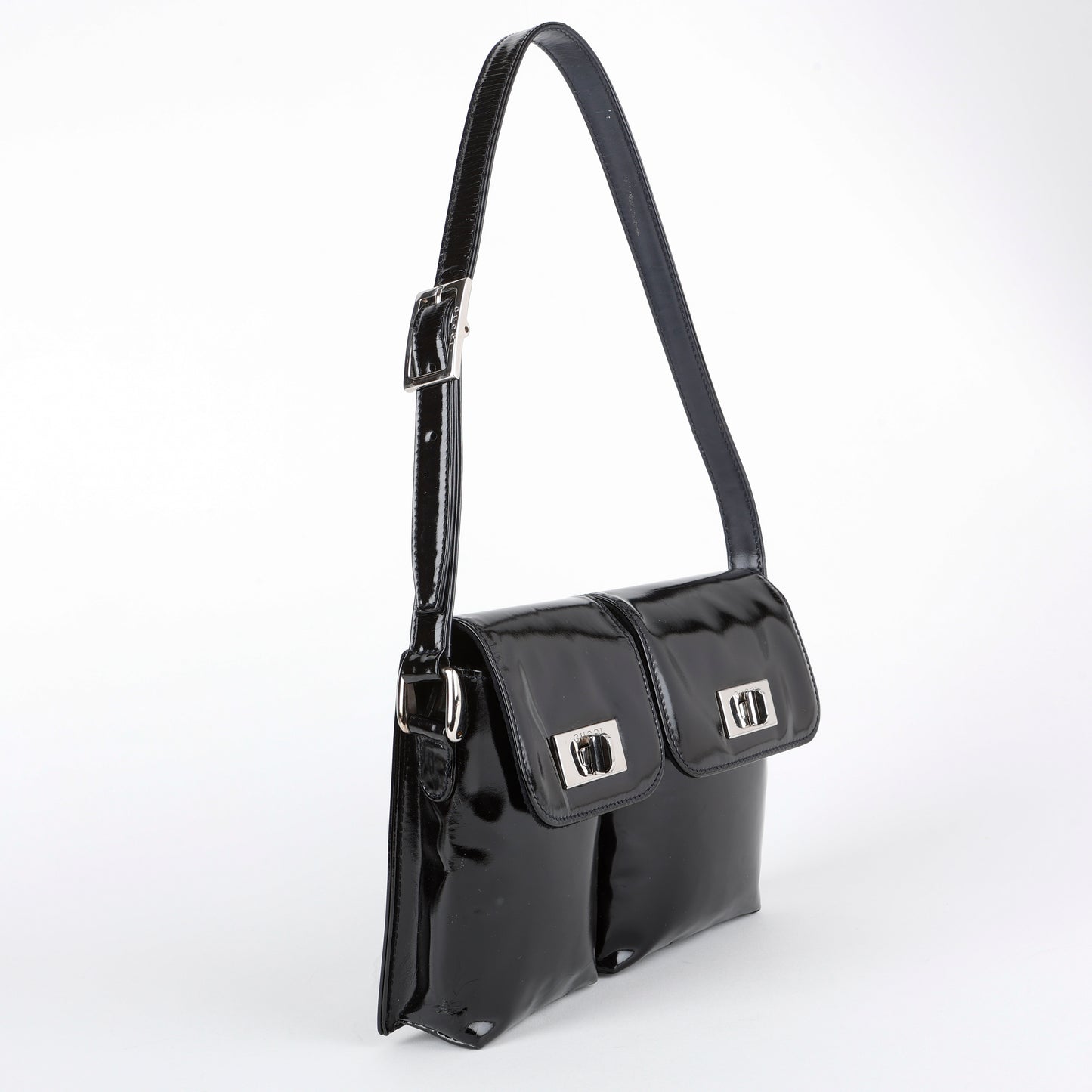 Tom Ford "BY FAR Billy" Shoulder Bag, Black Patent Calfskin