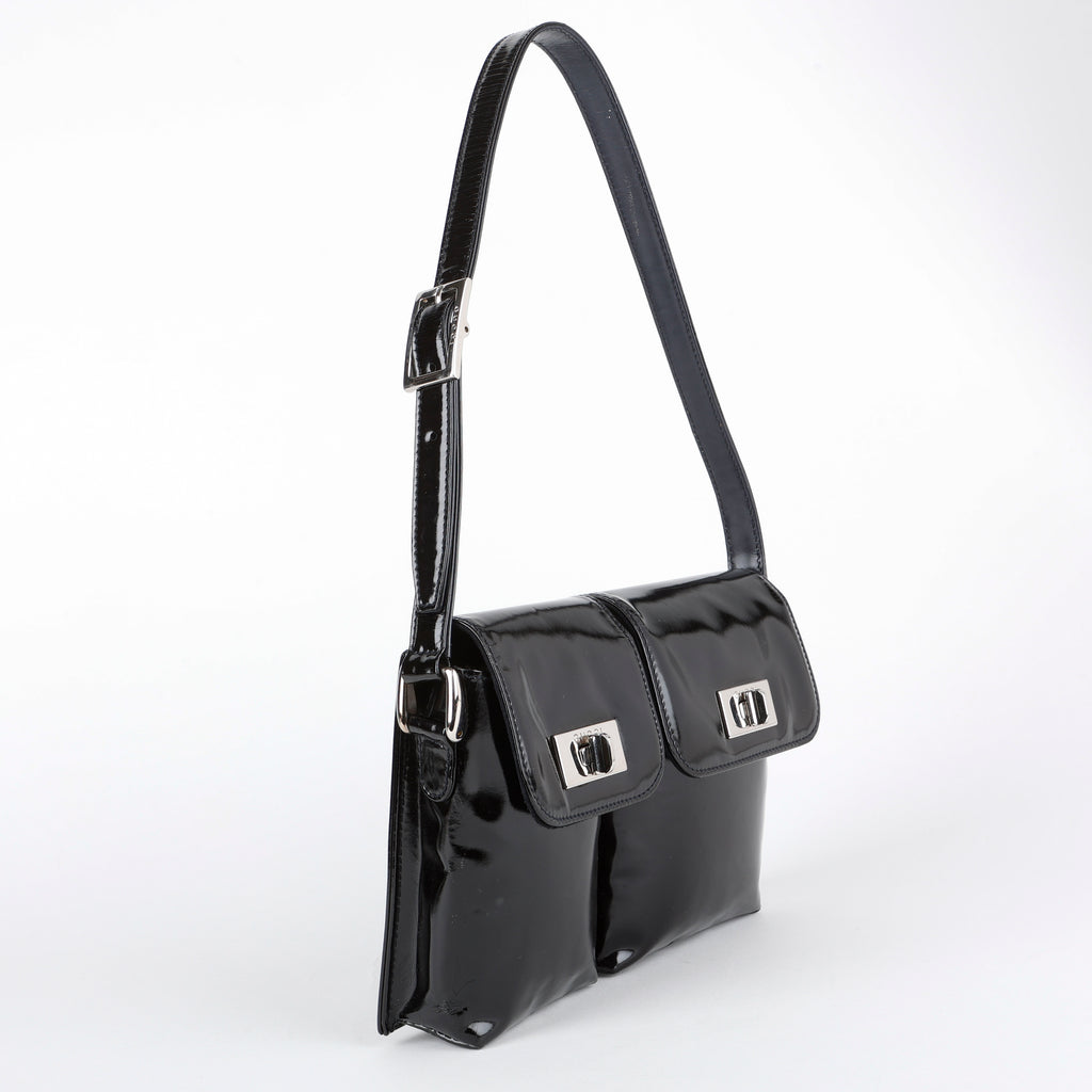 Tom Ford "BY FAR Billy" Shoulder Bag, Black Patent Calfskin