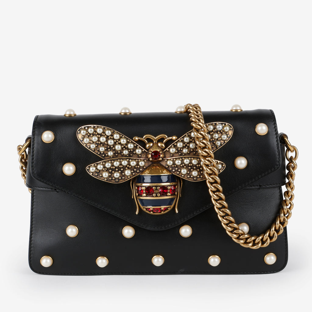 Broadway Pearly Bee Shoulder Bag, Black