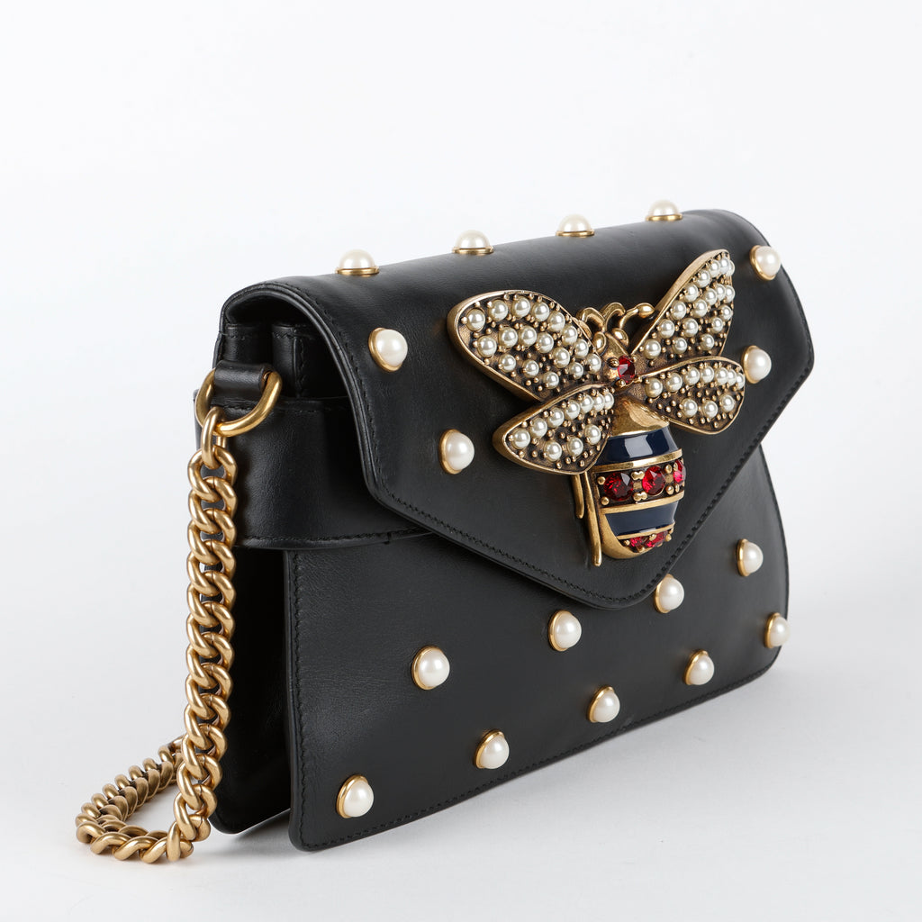 Broadway Pearly Bee Shoulder Bag, Black