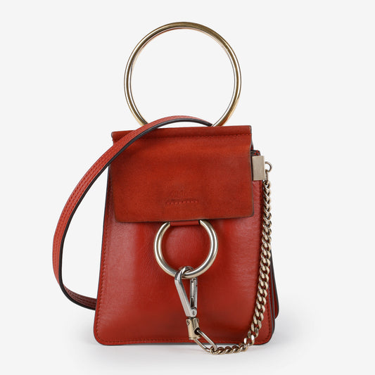 Small Faye Bracelet Bag, Red Calfskin/Suede