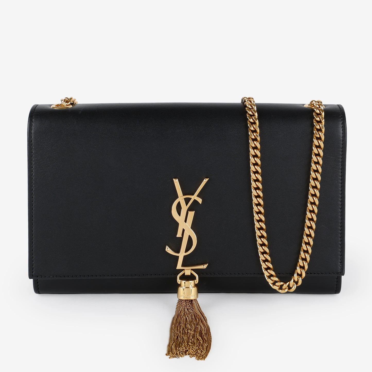 Medium Kate Tassel Bag, Black Smooth Calfskin