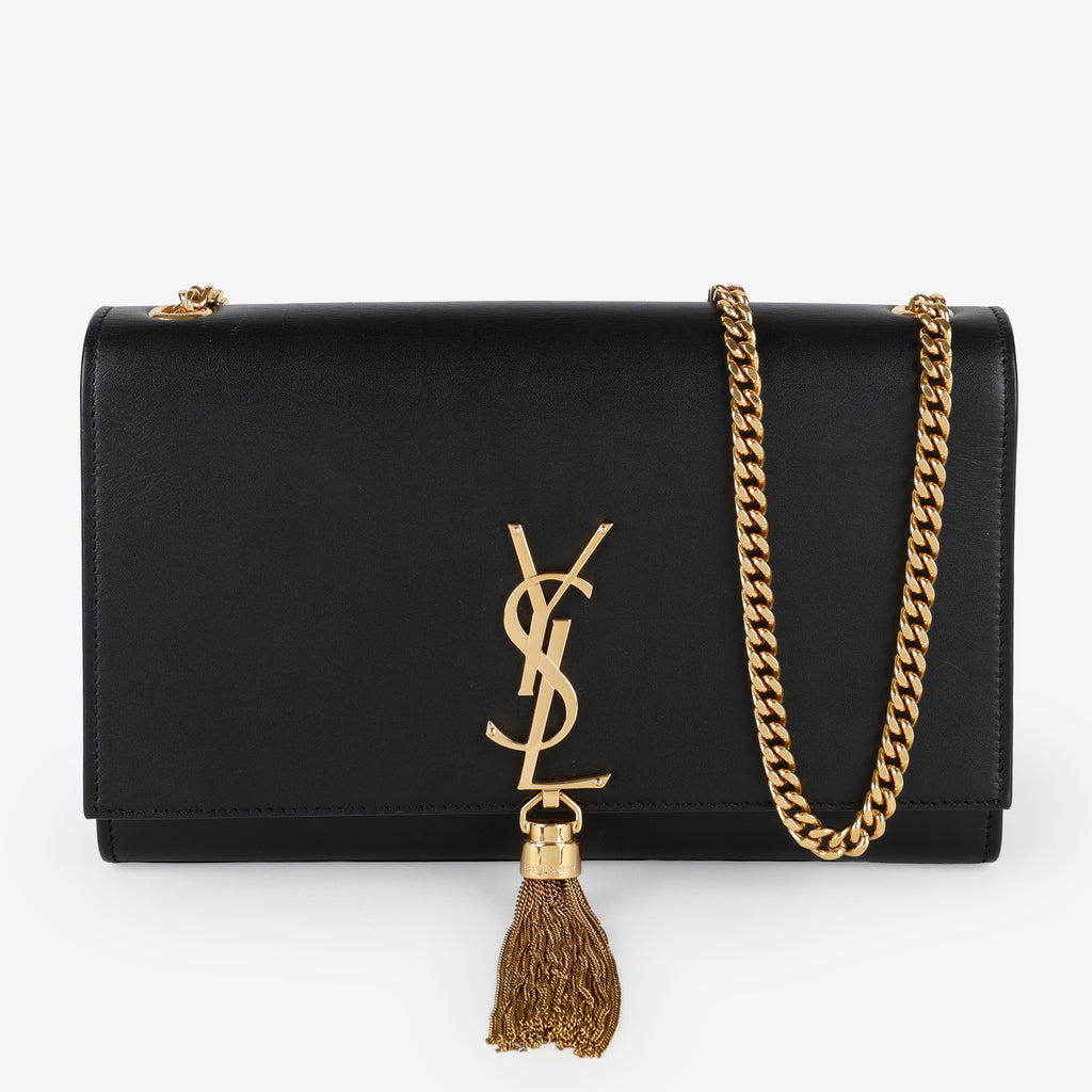 Medium Kate Tassel Bag, Black Smooth Calfskin