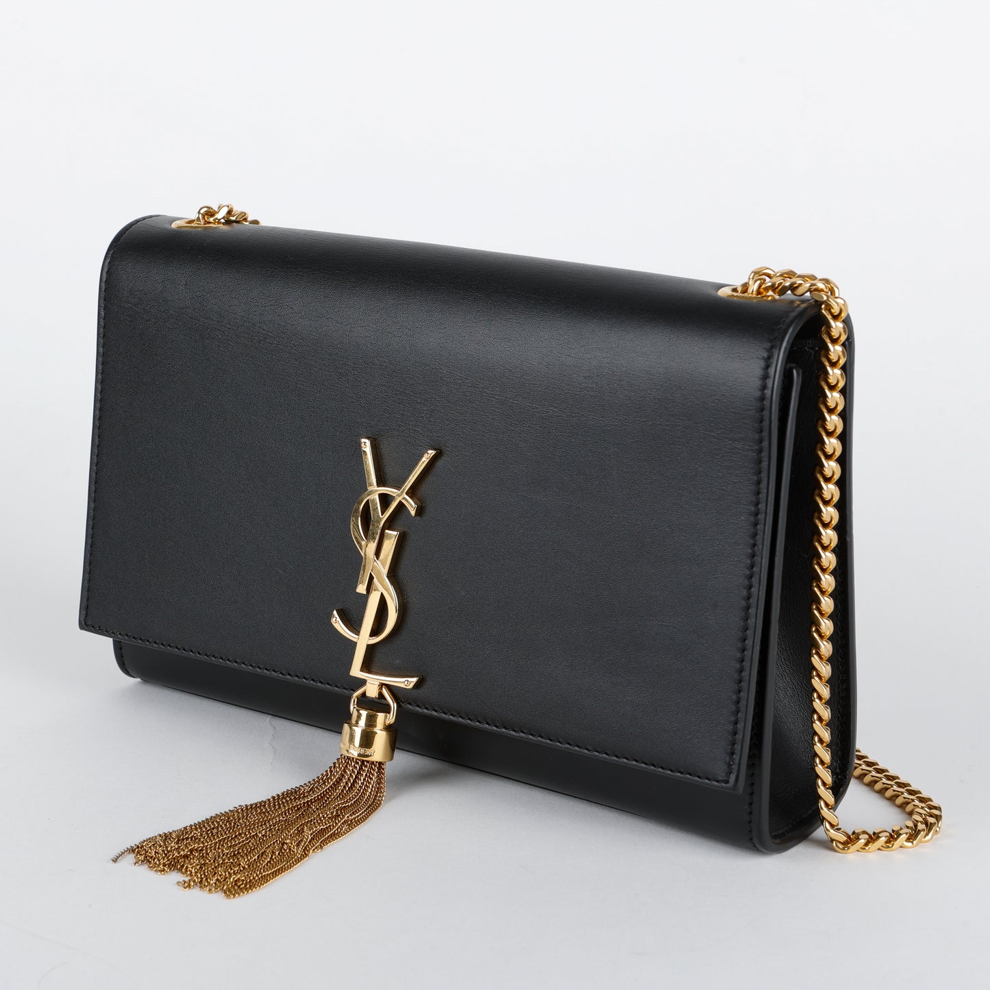 Medium Kate Tassel Bag, Black Smooth Calfskin