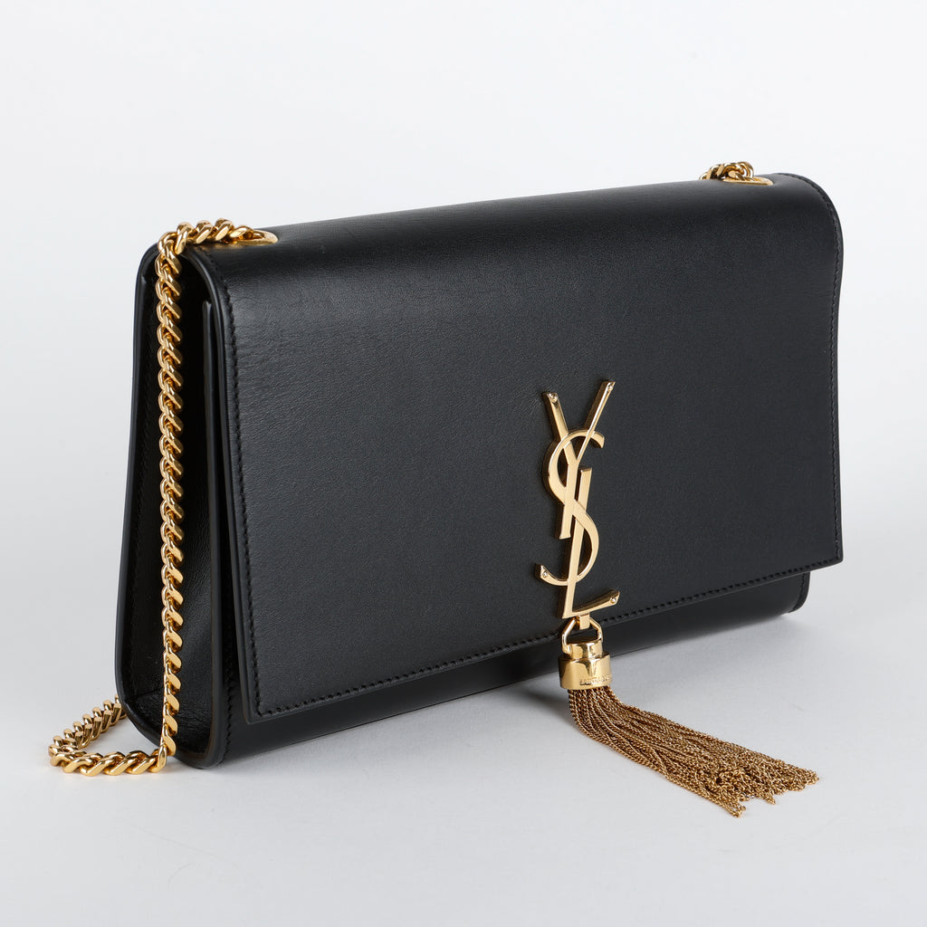 Medium Kate Tassel Bag, Black Smooth Calfskin